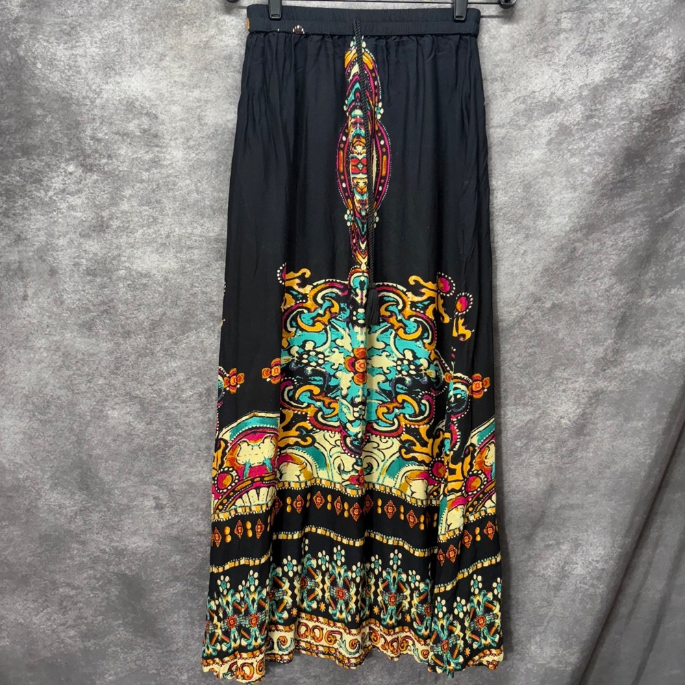 Earthbound Trading Co Maxi Skirt Black Boho Paisley Mandala Tassel Hippie